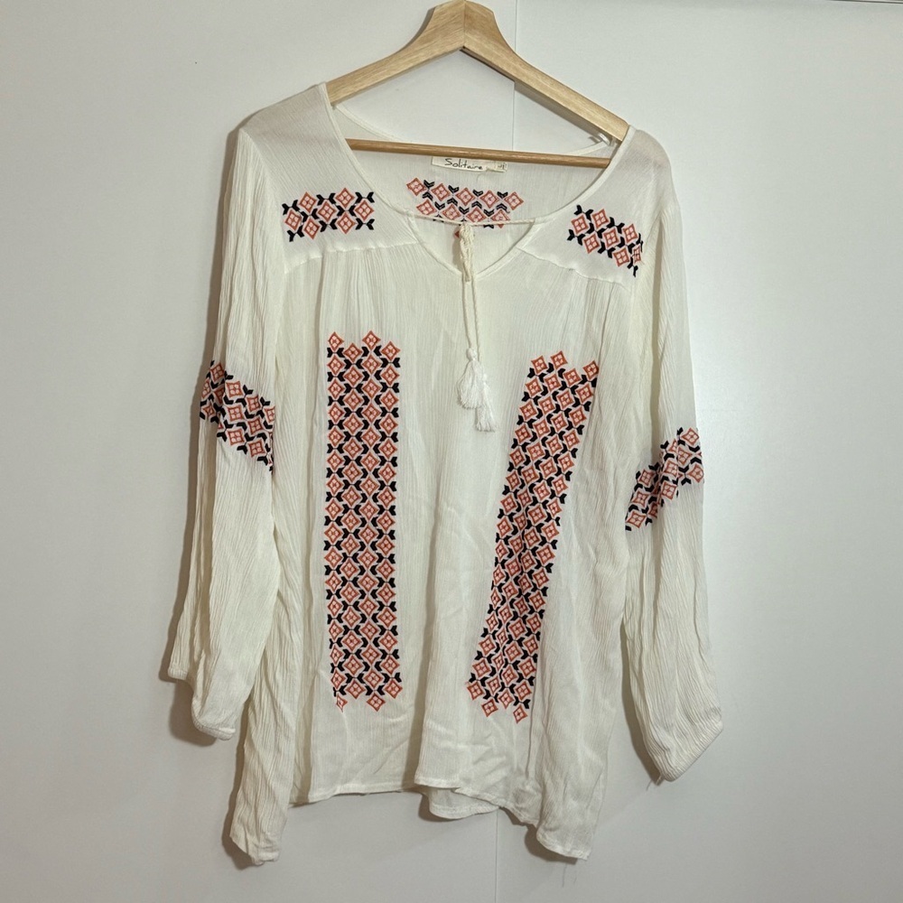 Embroidered White and Pink Women's Top